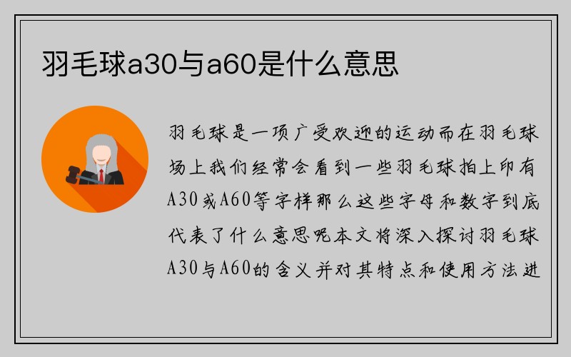 羽毛球a30与a60是什么意思