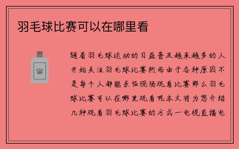 羽毛球比赛可以在哪里看